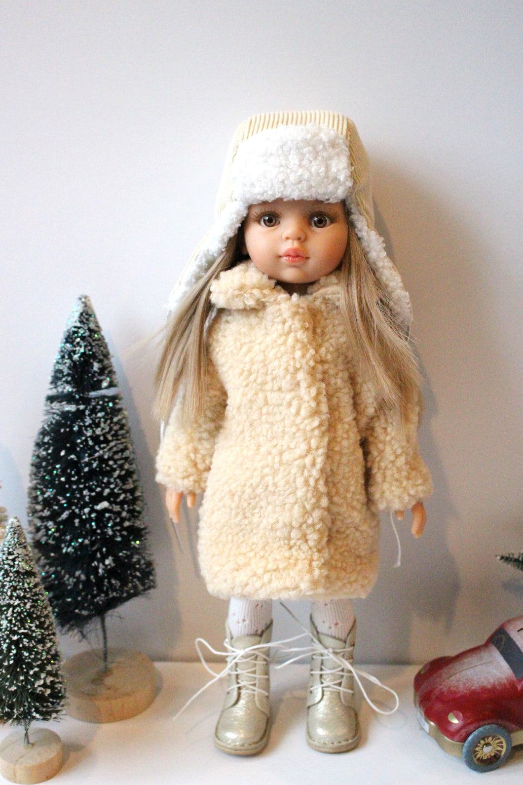 Faux Sheep Fur Coat and Trapper Hat
